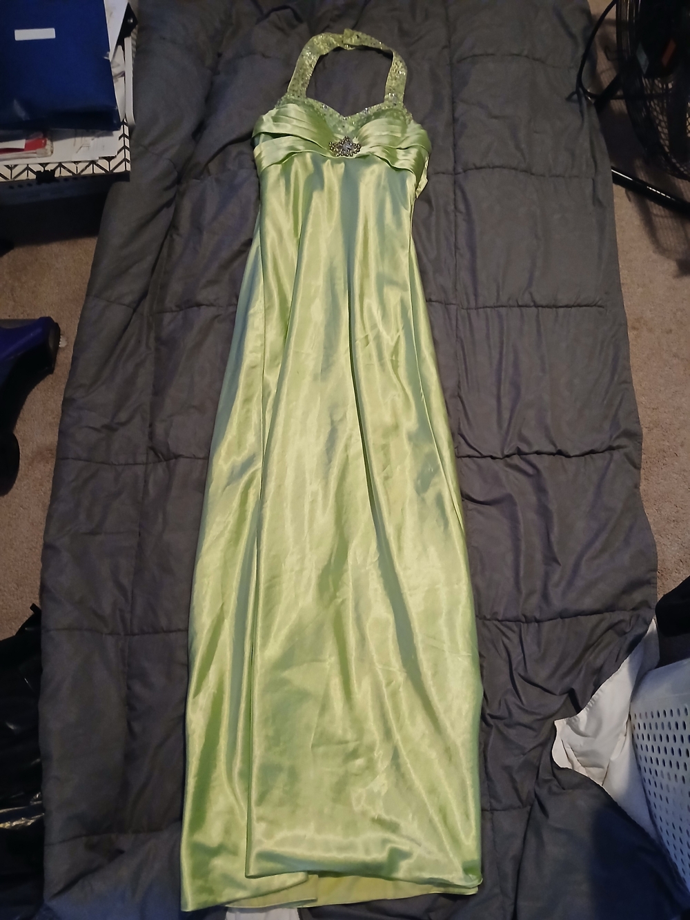 Light Green Satin Halter Evening Gown